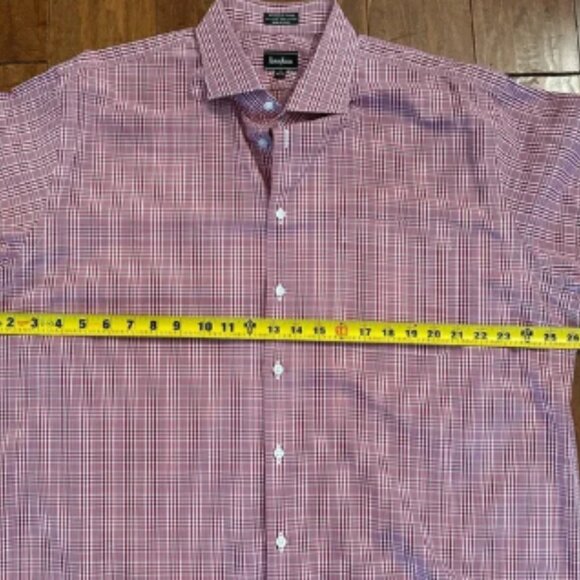 Neiman Marcus Red Long Sleeve Button Down Collared Dress Shirt Sz 17.5 XL - Picture 4 of 6